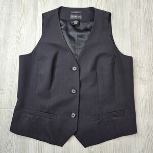 Style Co Womens Black V Neck Sleeveless Button Front Vest Size 14 Stretch